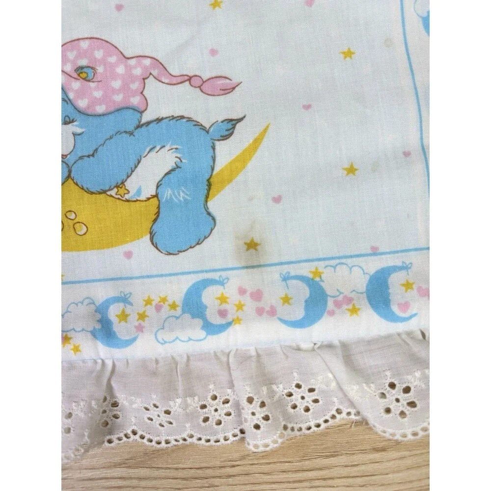 Vintage Care Bears Pillowcase Sham Bedtime Handmade Ruffle Trim 80s Celestial